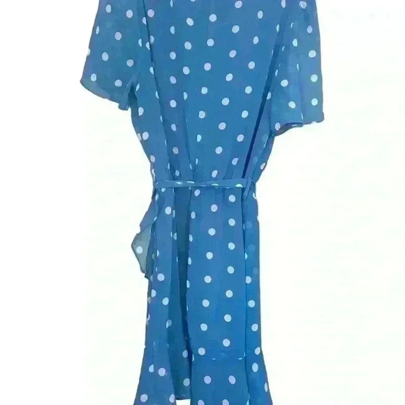 Mi Ami Mock Wrap Polka Dot Ruffle Mini Dress Size Small. Light Blue Graduation - Picture 5 of 6